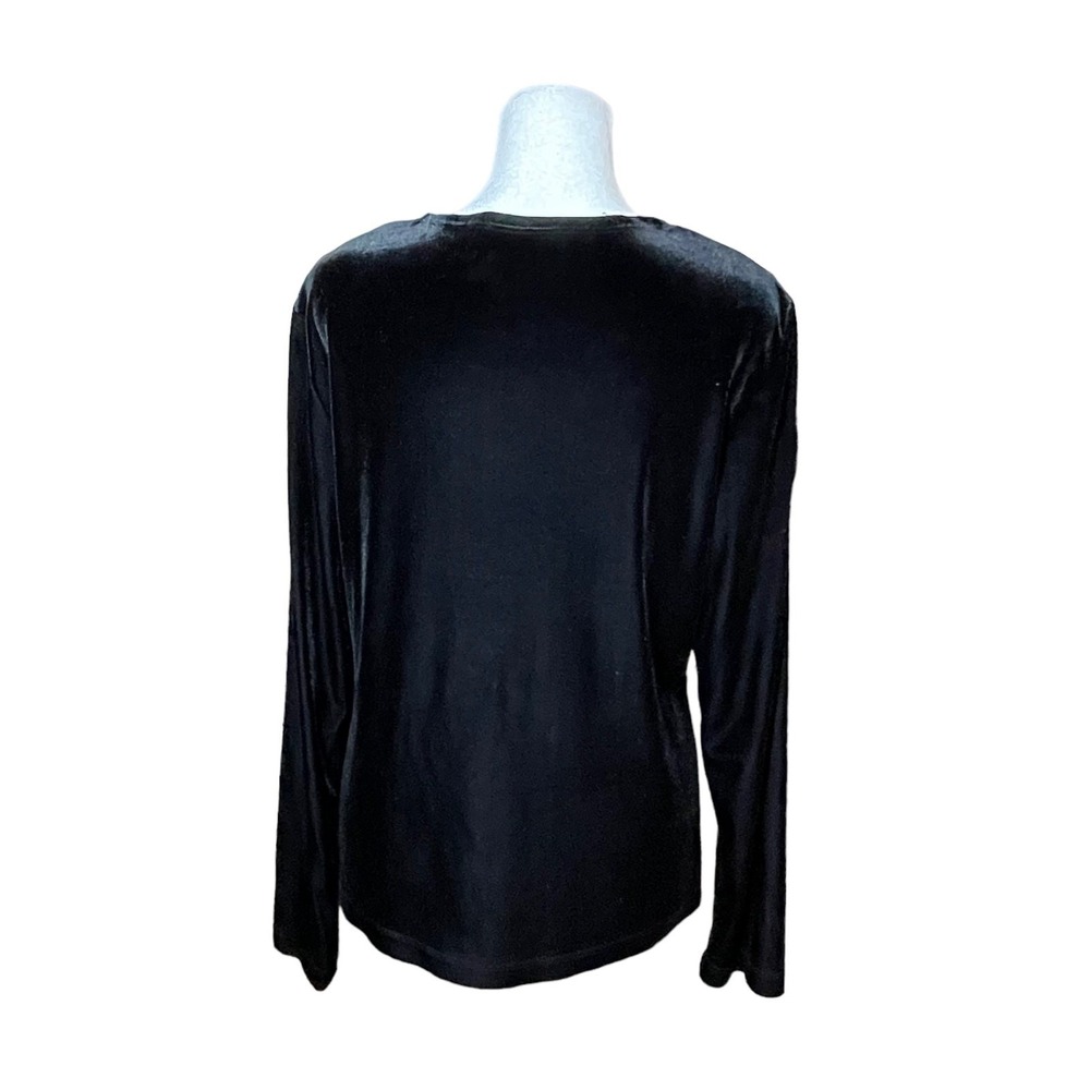 Vintage 90s Velvet Velour Cardigan Women L Black Goth Witchy Y2K Open Front Dark - Picture 7 of 13